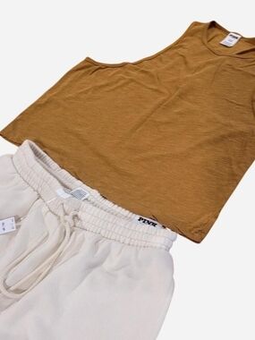PINK Victoria's Secret Mustard Tank & Ivy Fleece Cream Joggers Set